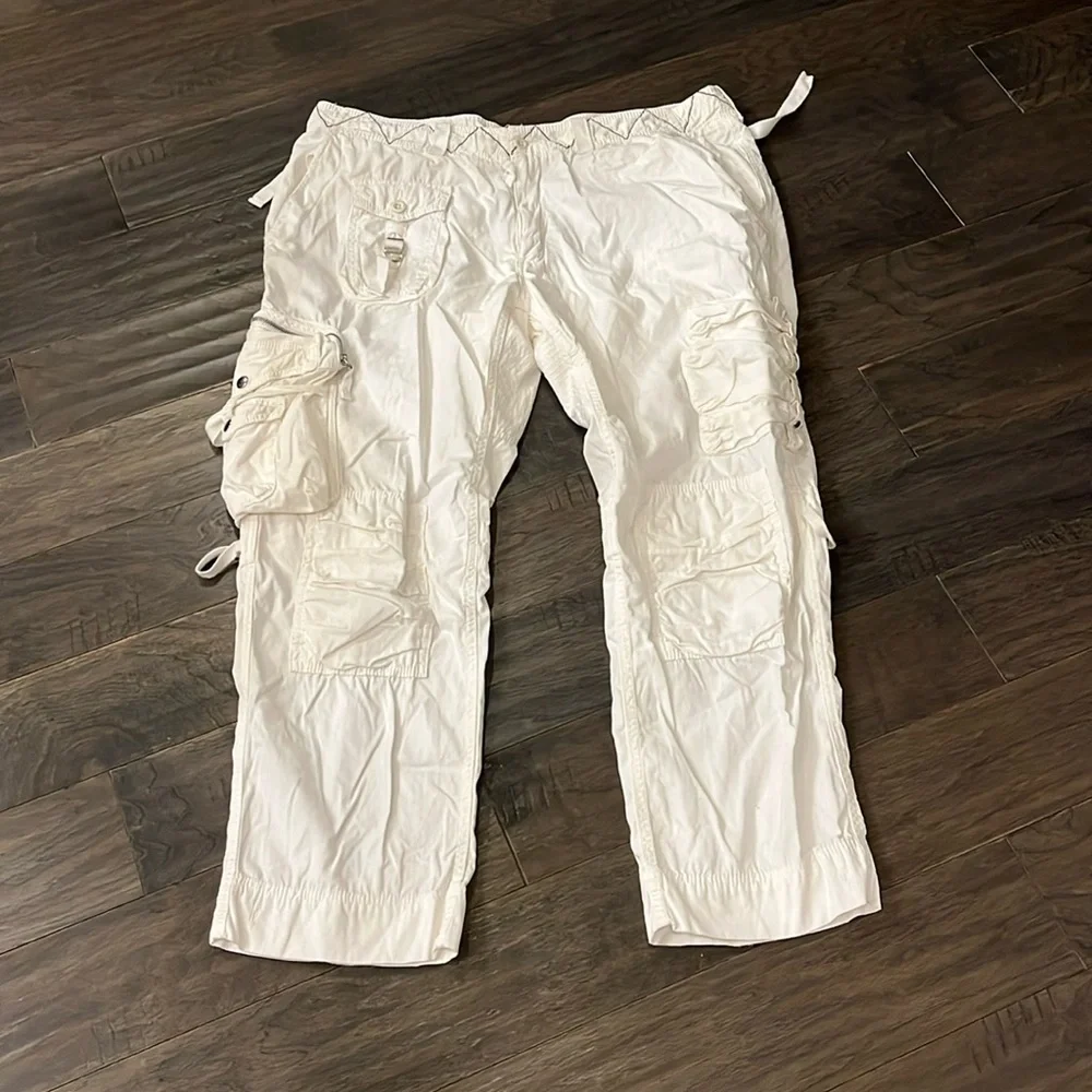 Polo Ralph Lauren white Combat Cargo Pants Vintage Mens Size 40x30”